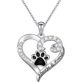 Ladytree S925 Sterling Silver Puppy Dog Cat Pet Paw Print Pendant Necklace 18 inches