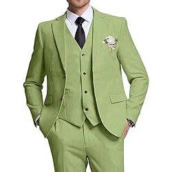High-End Suits Retro Grass Green Linen Men Suit