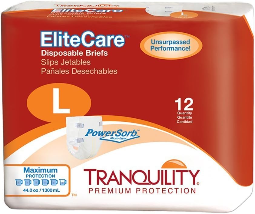 Tranquility EliteCare Briefs, Large, Bag of 12 by Tranquility EliteCare