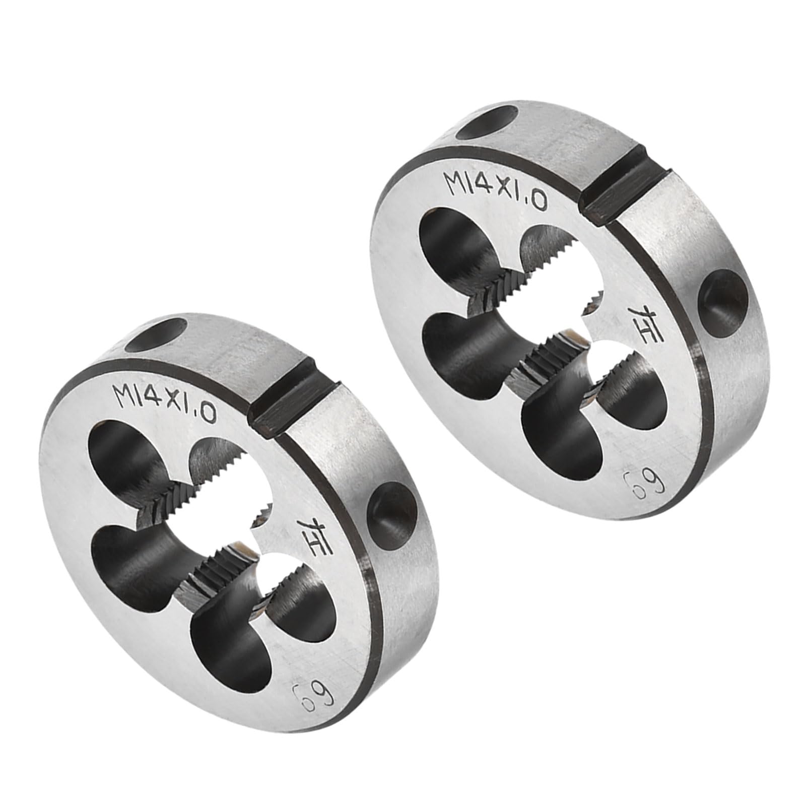 CoCud Round Thread Repair Die, M14x1 Die 38mm OD, Alloy Tool Steel Left Hand Cylindrical Pipe Threading Tool with 5 Chip Holes - (Applications: for Threading Repairing), 2pieces — image 1