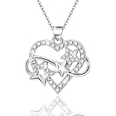 Elensan Sterling Silver Dangle Pendant Necklace Charms Infinity with CZ Star with Love Heart Shap White Gold Plated Hypoallergenic Fashion Jewelry Dainty Birthday Gift for Women