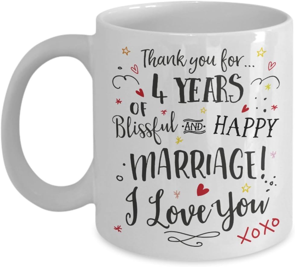 Amazon Com 4th Wedding Anniversary Gift Mug Blissful Happy