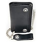 Milwaukee Leather MLW7824 Men's 6.25" Western Star Black Bi-Fold Leather Biker Wallet w/Anti-Theft Stainless Steel Chain - 6.25 Inch
