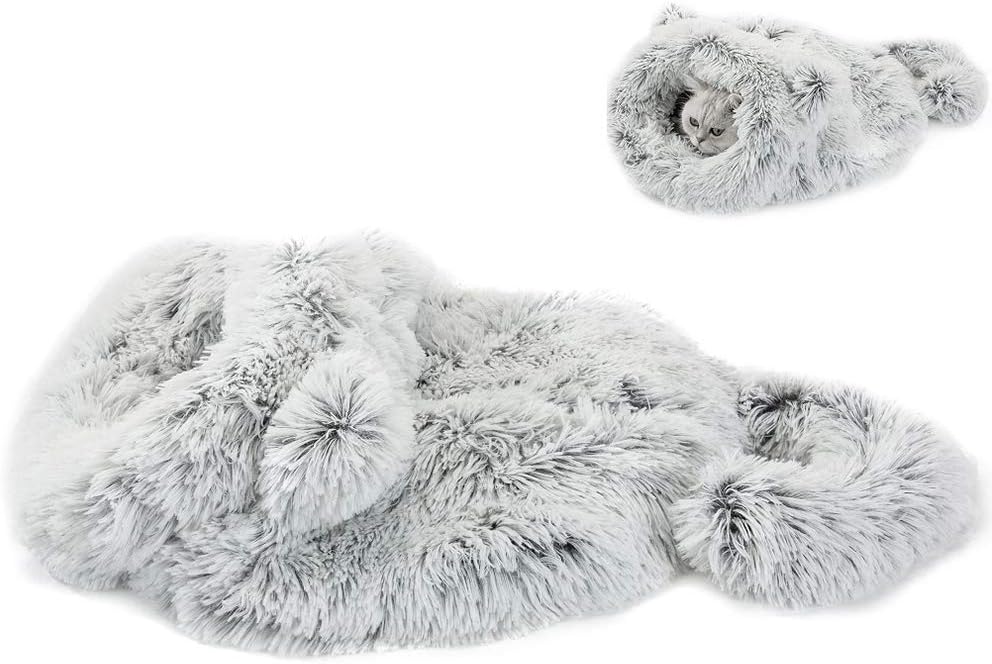 HIPIPET Cat Sleeping Bag Self Warming Cozy Plush Pet Bed Washable Cat Beds for Indoor Cats Cave Warmer for Small Large Cats : Pet Supplies