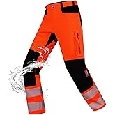 Mlvekrt Mens High Visibility Work Pants Reflective Safety Pants Waterproof Rain Pants Stretchy Ripstop Cargo Pants Outdoor Orange