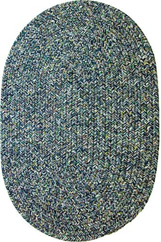 Sabrina Tweed Indoor/Outdoor Oval Braided Rug, 2 by 3-Feet, Denim