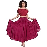 Wevez Women’s 40 Inch Cotton Full Circle Elastic Waist Tribal Fusion Belly Dance A Line Plus Size Maxi Skirt