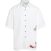 Bamboo Cay Men's Dancing Hula Short Sleeve Embroidered Button Down Tropical Camp Shirt