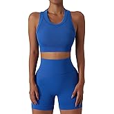 Workout Sets for Women 2 Piece Seamless Ribbed Tank Top Sport Bra High Waist Biker Shorts GYM Yoga Exercise Outfits