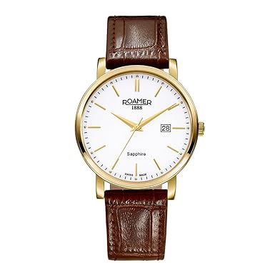 Roamer Herren-Armbanduhr, schwarzes Lederband, weißes Analog-Zifferblatt, Quarzuhr 709856 41 25 07