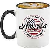 Veracco Land Of The Free America Est 1776 Because Of The Brave Coffee Mug 4th Of July Gift Patriotic Veteran Appreciation USA Pride for Military Independence Day (Black, 11oz)