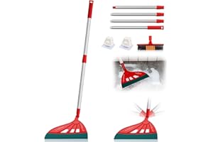UNCLE ROCK Magic Broom with V-Shape Brush, 2 in 1 Squeegee Broom for Floor Cleaning, 60” Long Handle Silicone Broom Sets to Clean pet Hair, Ketchup, Glass Shards (Red)