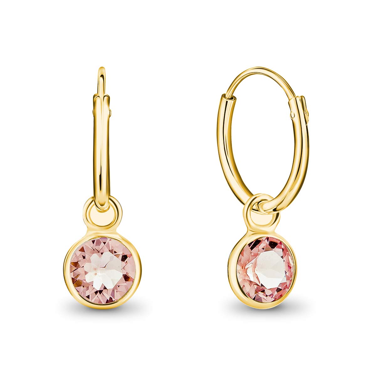 24K Gold Plated Earrings with Dangling Crystal - 925 Sterling Silver Hoop Earrings Gold Plated with Pink Crystals - Classic Elegant and Hypoallergenic for Sensitive Skins โ image 1