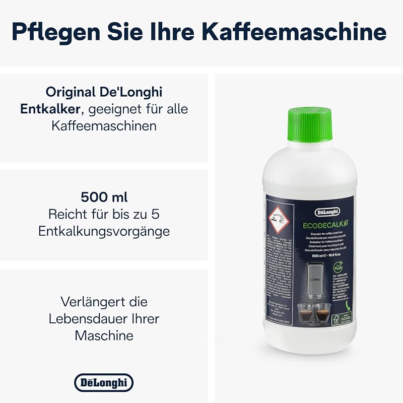 EcoDecalk SER3018 Entkalker | Universal Kalklöser für 5 Entkalkungsvorgänge | Für Kaffeemaschinen & Kaffeevollautomaten | Enthält nur natürliche Rohstoffe pflanzlichen Ursprungs | 500 ml