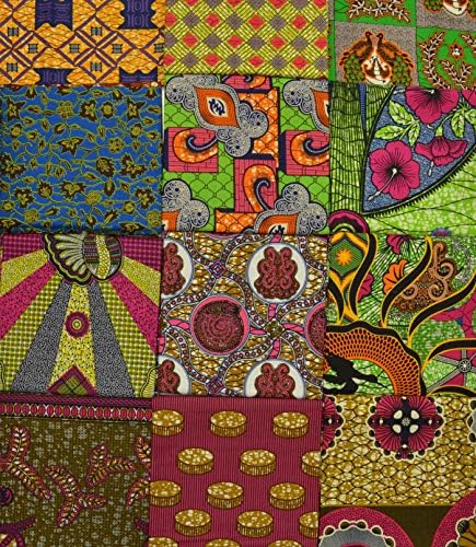 Hadson 10 African Wax Print Fat Quarters 100% Cotton Fabric Bundles Ankara Material Squares Swirling Design for Sewing Quilting Patchwork Craft - (51cm x 58cm)/(20" x 23")
