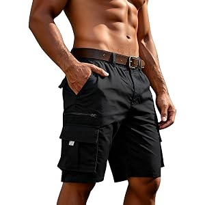 Mens Cargo Shorts Casual Summer Elastic Waist Stretch Work Shorts Relaxed Fit Hiking Short Multi Pockets
