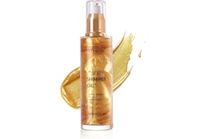 Liyalan Shimmer Body Oil 5 Color Gold 3.38 Fl Oz Face Glow Pearl Highlighter Illuminator Body Makeup Shine Glitter Gold Liquid Taning