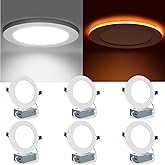 Meconard 6 Pack 6 Inch 5CCT LED Recessed Lighting with Night Light, 2700K/3000K/3500K/4000K/5000K Selectable Ultra-Thin LED Recessed Ceiling Lights, 12W=110W, 1050LM, Dimmable Canless Wafer Downlight