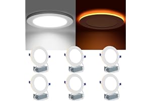 Meconard 6 Pack 6 Inch 5CCT LED Recessed Lighting with Night Light, 2700K/3000K/3500K/4000K/5000K Selectable Ultra-Thin LED Recessed Ceiling Lights, 12W=110W, 1050LM, Dimmable Canless Wafer Downlight