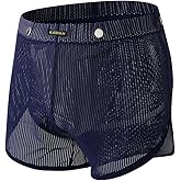 Dcincell Men's Mesh Boxer Briefs Sexy See Through Underwear Breathable Panties Pouch Booty Shorts Soft Trunks
