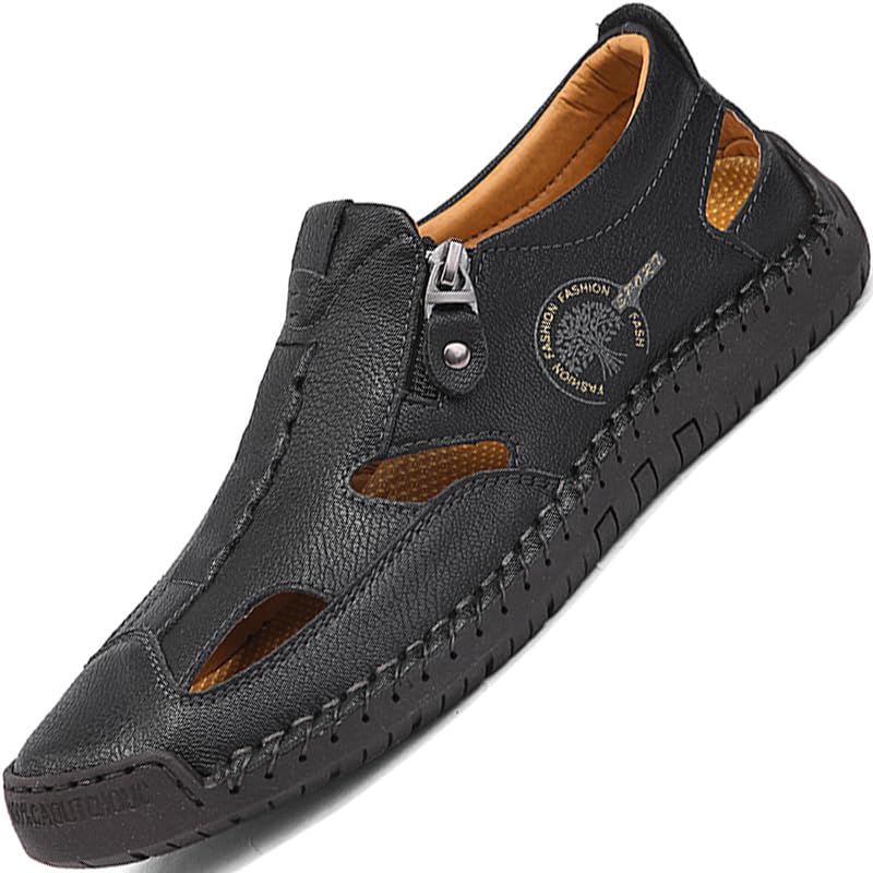 Photo 1 of Men's Closed Toe Sandals For Men Leather Dress Mens Hiking Man Black Size 8.5 Summer Flip Flops Slippers Shoes Male Shoe Casual