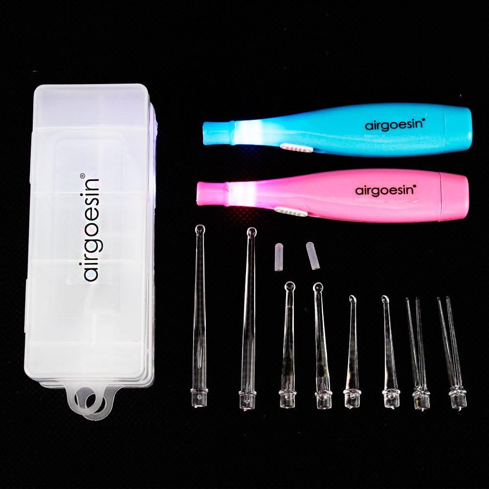 Airgoesin 2 Lighted Tonsil Stone Remove Tool, 8 Tips, Tonsillolith Pick + Case Oral Clean Longer Attachment: Health & Personal Care