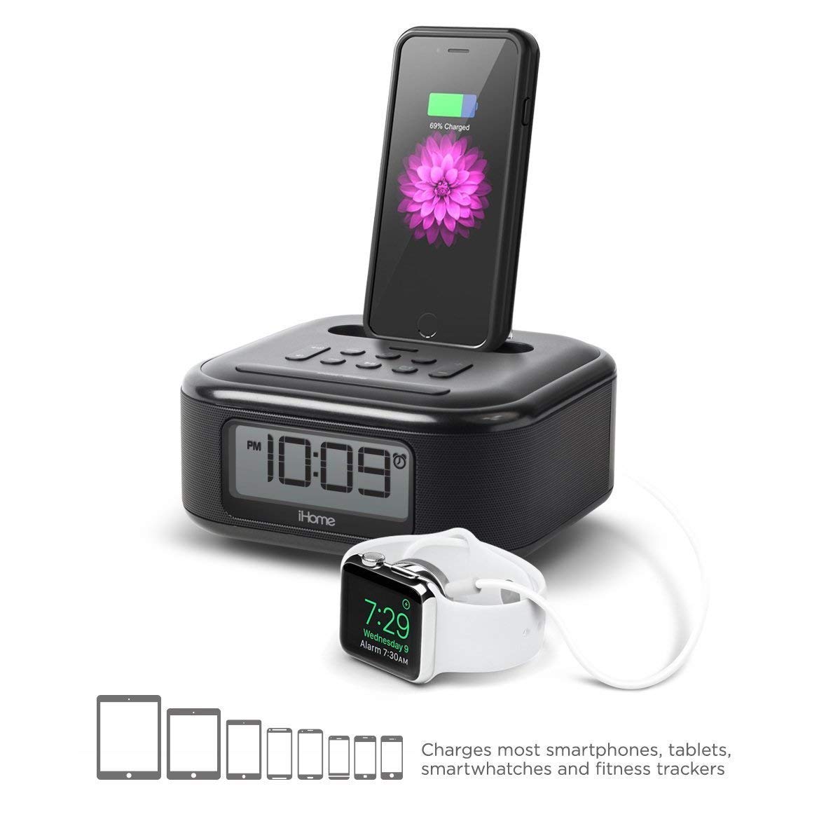 Amazon.com: iHome iPL23 Alarm Clock FM Radio with Lightning iPhone Charging  Dock Station for iPhone XS, XS Max, XR, X, iPhone 8/7/6 Plus USB Port to  Charge ...