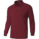 Promen polo Men's Classic Long Sleeve Polo Shirts Casual Lightweight Solid Golf Shirts with Pocket