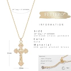 Fettero Crucifix Necklace Gold Faith Cross Pendant