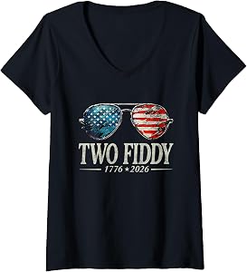 Women's Two Fiddy 250th Anniversary 4th of July Patriotic 250 Years V-Neck T-Shirt