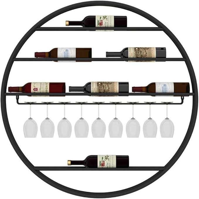 GCM Bottles Round Wall Shelf Wine Rack Wrought Iron Wine