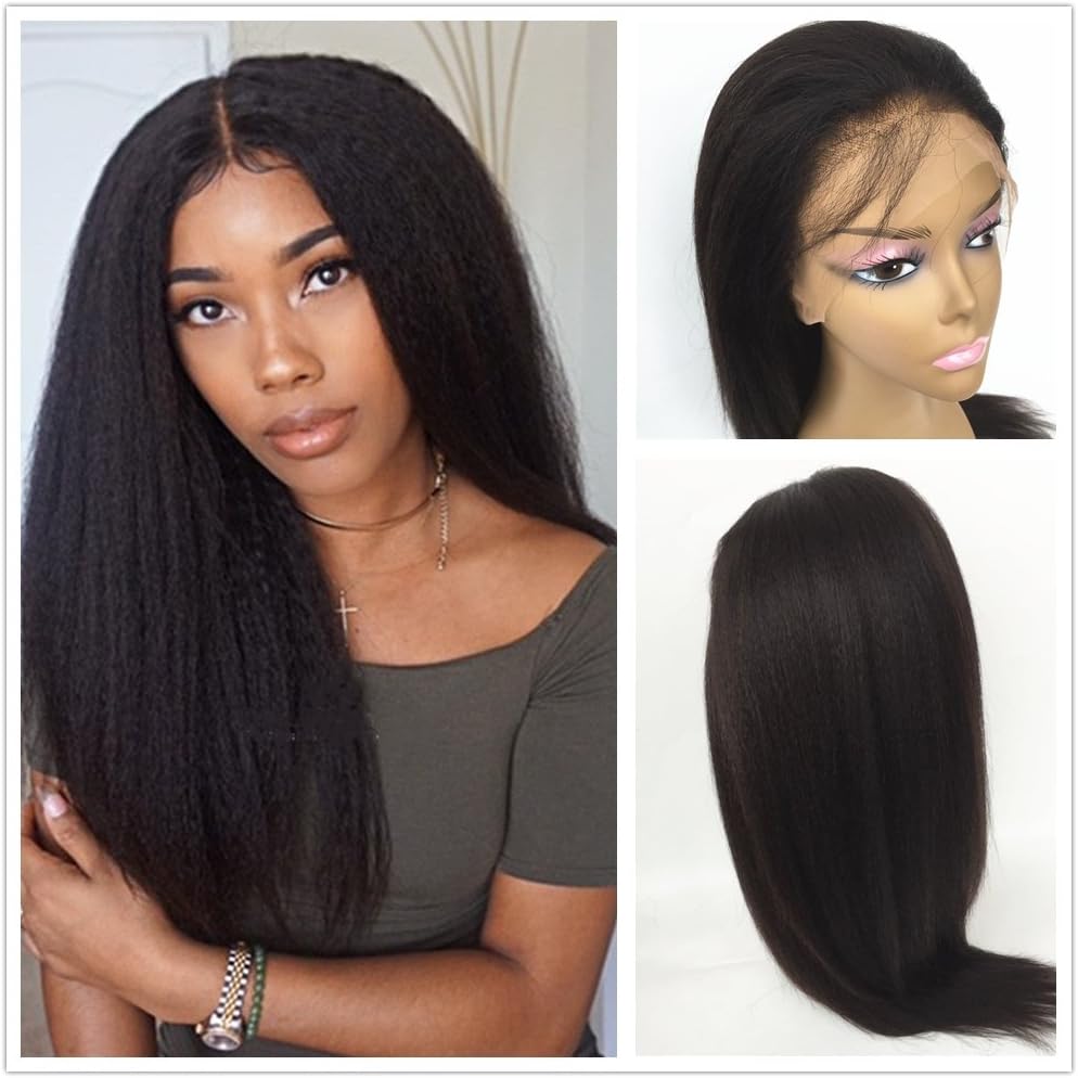 JYL Hair Italian Yaki 360 Lace Frontal Wig Pre Plucked Hairline Bleached Knots 150% Density Lace Front Human Hair Wigs For Women 360 Lace Wig Lace Front Wigs Human Hair with Baby Hair (10")