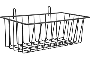 JEWEDECO Medium Black Iron Wire Hanging Basket Organizer for Bathroom and Kitchen Wall Storage Shelf, Toilet