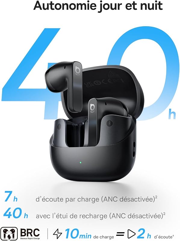 BS1 NC Écouteurs Bluetooth sans Fil Semi-in-Ear, Ecouteurs San Fil avec Réducteur de Bruit Actif, Hi-Res, Driver 13 mm, 6-Mic AI pour Appels Clairs, IP55, Autonomie de 40 Heures, Bluetooth 6.0