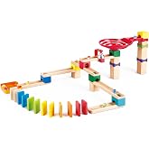 HAPE Crazy Rollers Stack Track | Funnel and spiral marble run set with 18 dominoes, ringing bell, and tray to develop STEM skills and hand-eye coordination