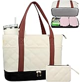 Covkev Lunch Tote Bag for Women with 15.6 Inch Laptop Compartment& Clutch Purse, Lightweight Puffer Laptop Tote Bags with Independent Insulated Lunch Compartment, Briefcase for Office Teacher Nurse