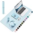 Non-Slip Leather Desk Mat, Desk Mouse Pad, Waterproof PVC Leather Desk Table Protector, Large Desk Blotter, Easy Clean Laptop Desk Writing Mat for Office/Work/Home/Decor(Sky Blue, 31.5" x 15.7")