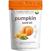 Cures For Life Pumpkin Seed Oil with Saw Palmetto – 3000mg Per Serving, 300 Softgels | Cold Pressed Virgin Oil | Supports Prostate, Bladder, Urinary & Hair Health | Non-GMO