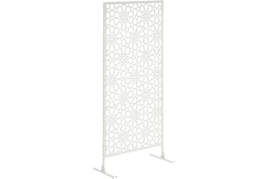 Outsunny Metal Outdoor Privacy Screen, Decorative Outdoor Divider with Stand and Expansion Screws, Freestanding Privacy Panel