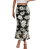 MEROKEETY Women's Summer Floral Mesh Midi Skirt 2026 Casual Trendy High Waist Ruched Boho Skirts