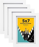 EGOFINE 7x5 Picture Frames Set of 4 Solid Wood with Acrylic Glass White