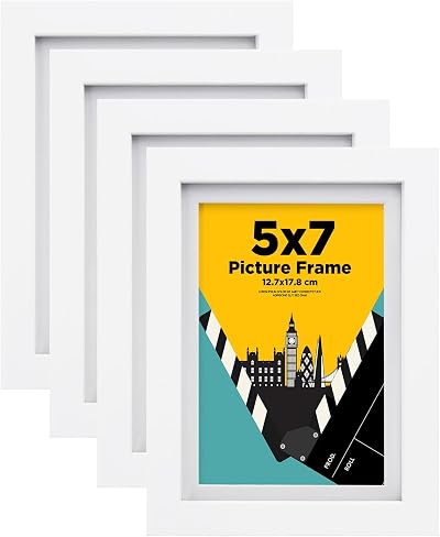 EGOFINE 7x5 Picture Frames Set of 4 Solid Wood with Acrylic Glass White