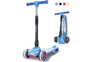 LOL-FUN Toddler Scooter for Kids Ages 3-12 Years Old Boy Girl with 3 Wheel LED Lights, Extra-Wide Childrens Foldable Kick Scooter Kids Ages 3-5 with 4 Adjustable Height and Lean-to-Steer