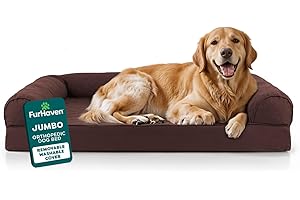 Furhaven Orthopedic Dog Bed for Large Dogs w/Removable Bolsters & Washable Cover, for Dogs Up to 95 lbs - Quilted Sofa - Coff