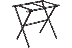Gate House Furniture Bamboo Inspired Series Nylon Wood Luggage Rack, Black