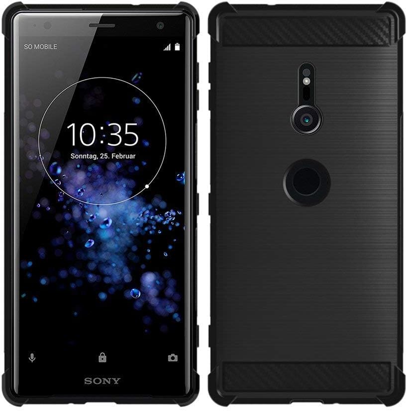 PIXFABSony Xperia XZ2 H8216 H8266 New Genuine TPU Gel Silicone Rubber Phone Case Cover - Black Carbon Fibre
