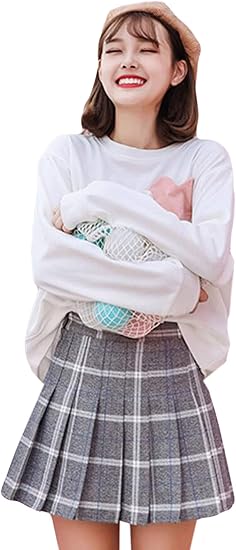 Amazon Ppeireeaライン スカート レディース ミニスカート ハイウエスト チェック柄 スカート プリーツスカート レディース 韓国風 着痩せ ショートスカート シンプル スカート 通販