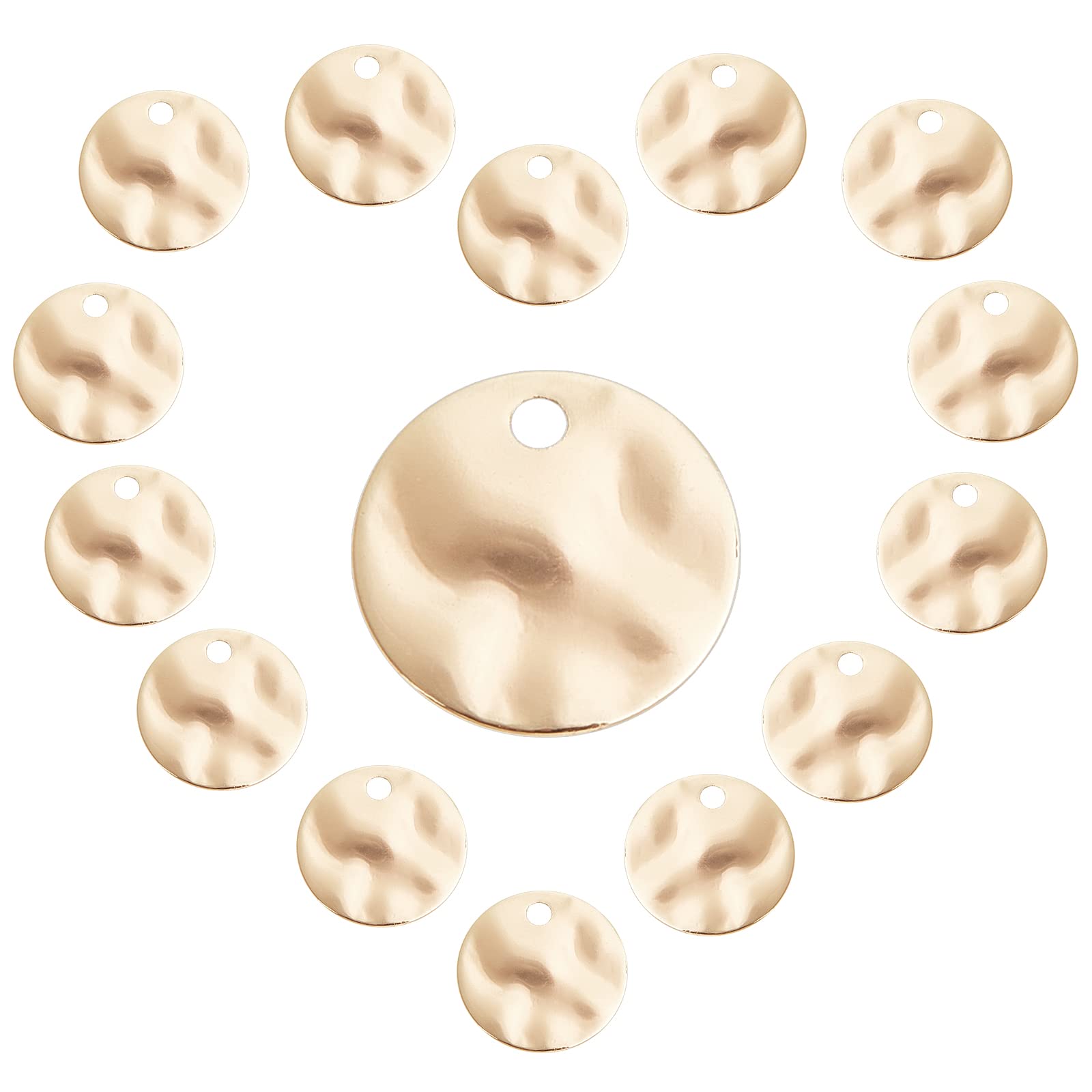 SUNNYCLUE 1 Box 50Pcs Stamping Blanks Round 18K Gold Plated Disc Tag Brass Pendants Bulk Flat Coin Charms Wavy Style for Jewelry Making Charms Bracelets Necklaces Crafts Supplies