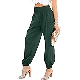 Dokotoo Womens Summer Boho Business Casual Smocked 2026 High Waisted Cargo Summer Long Elephant Pants with Pockets