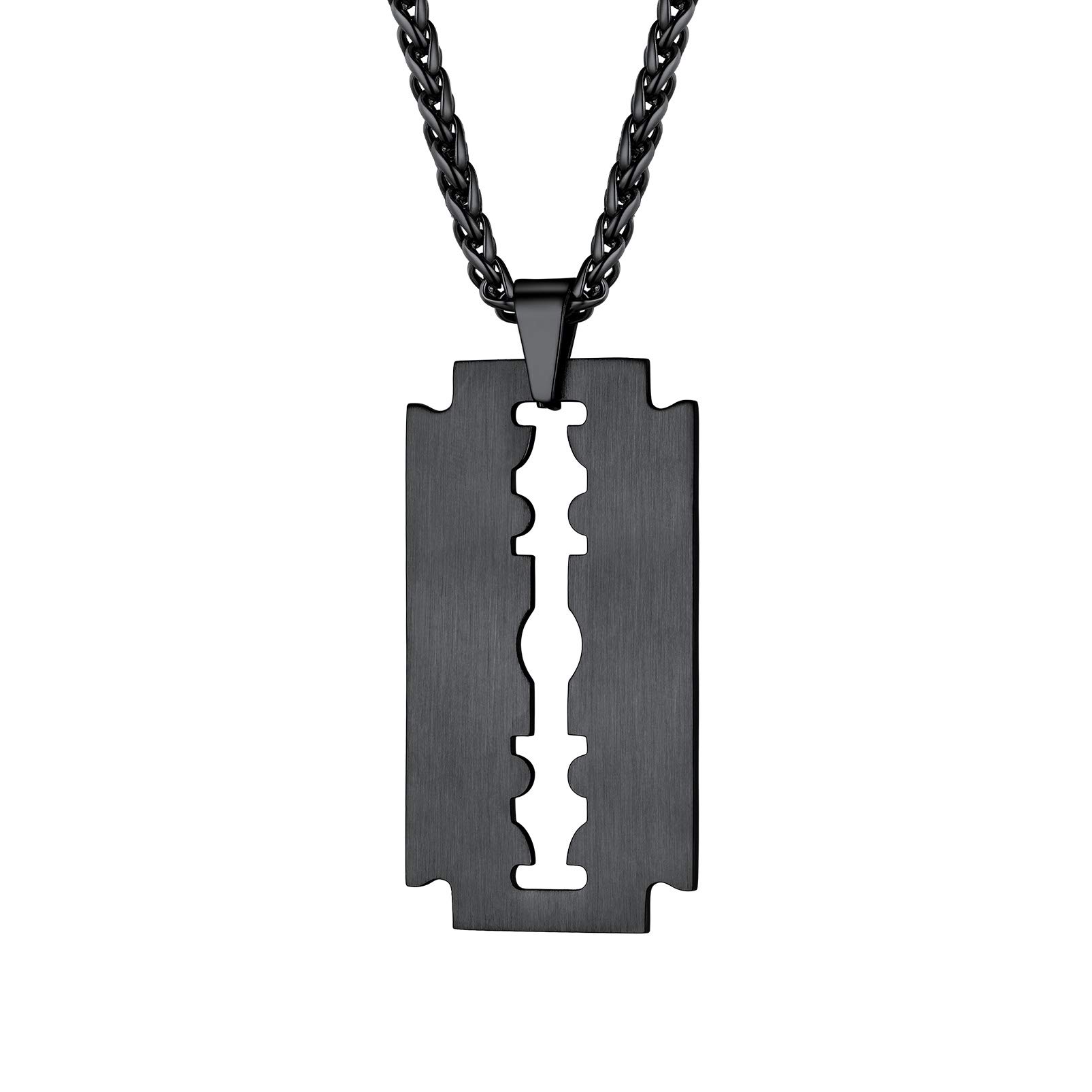 PROSTEEL Razor Blade Dog Tag Pendant Necklace for Men Black E Necklace